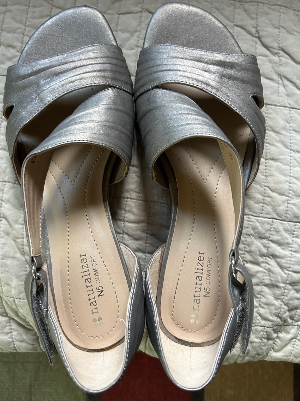 Naturalizer Silver Metallic Ankle-Strap Wedge sandals. - Picture 3 of 5